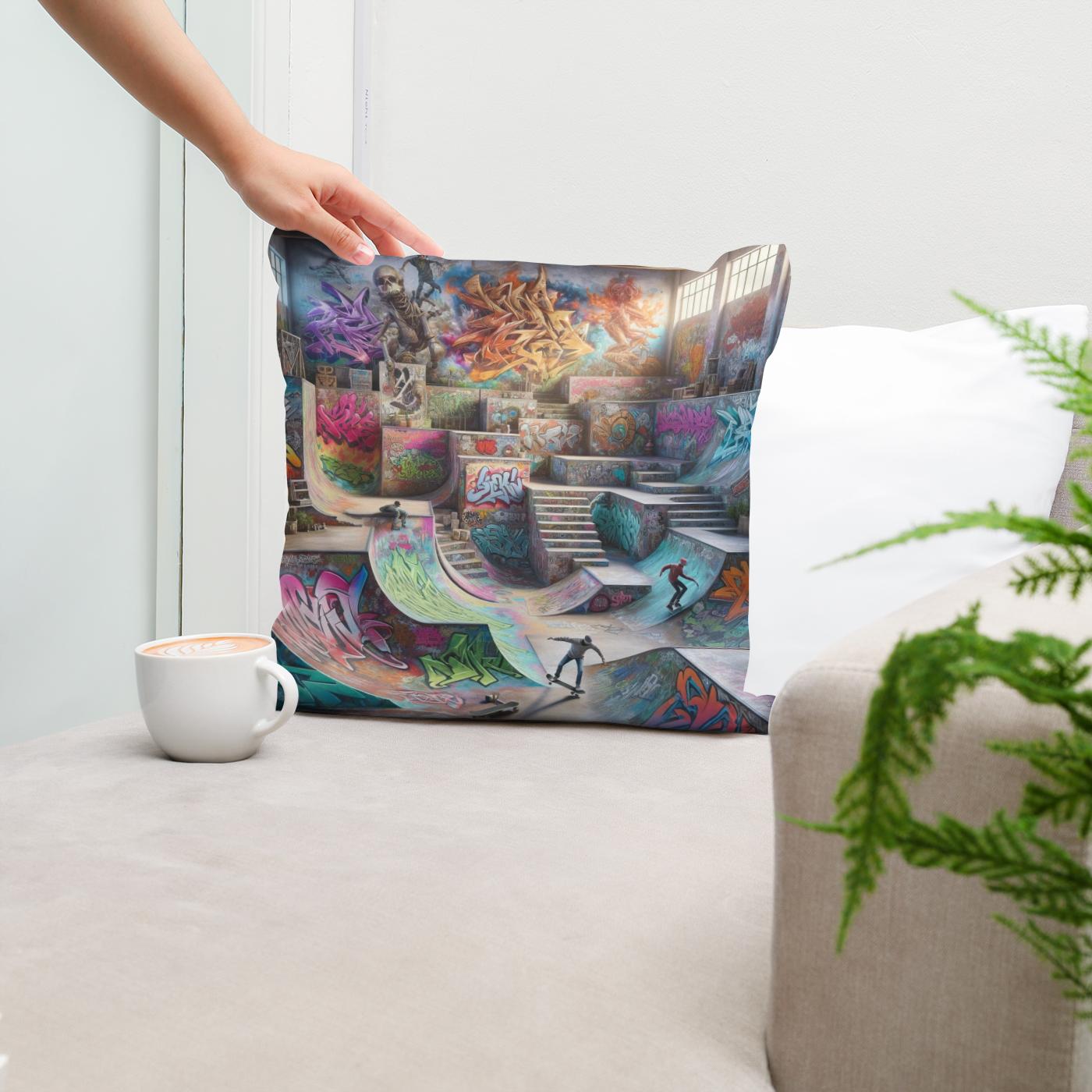 Hidden Skatepark Graffiti Haven Cotton Cushion