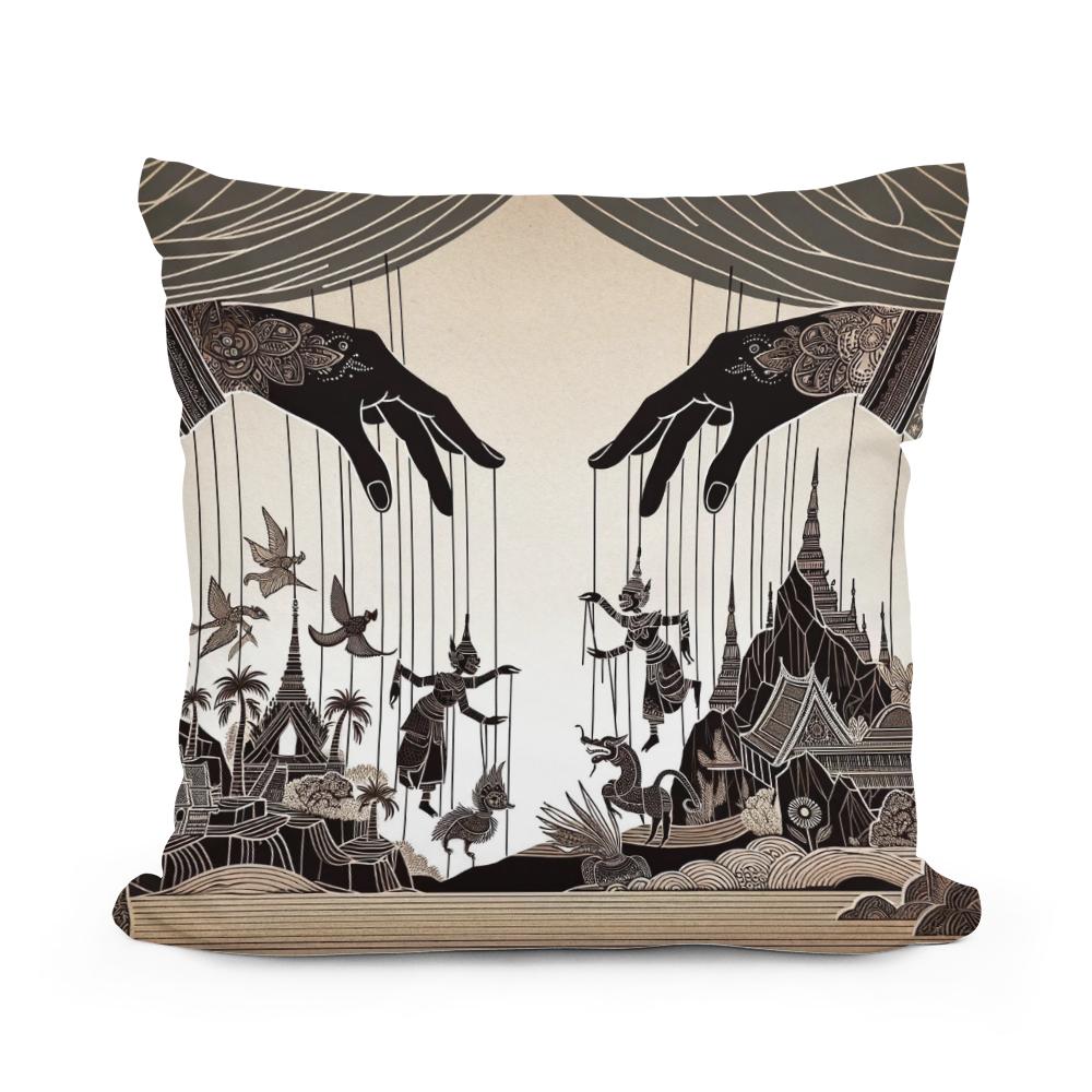 Enchanted Puppeteer's Silhouette Cotton Cushion