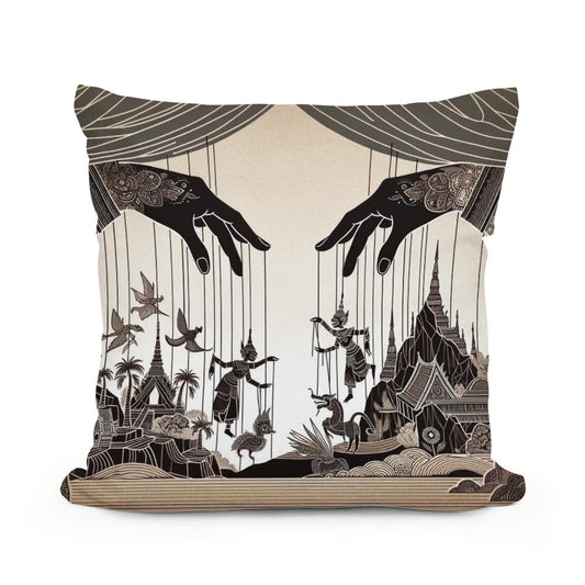 Enchanted Puppeteer's Silhouette Cotton Cushion
