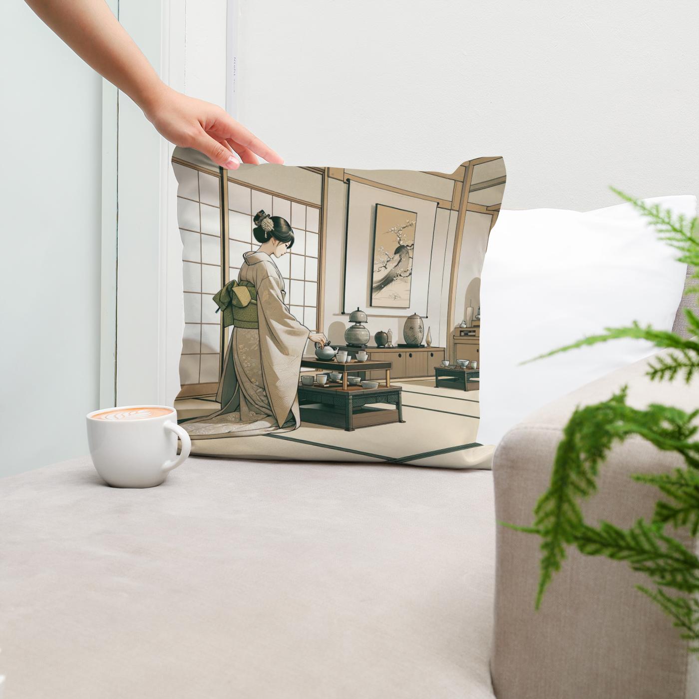 Tranquil Kimono Ceremony Cotton Cushion