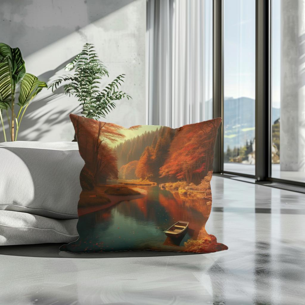 Autumn River Tranquility Cotton Cushion