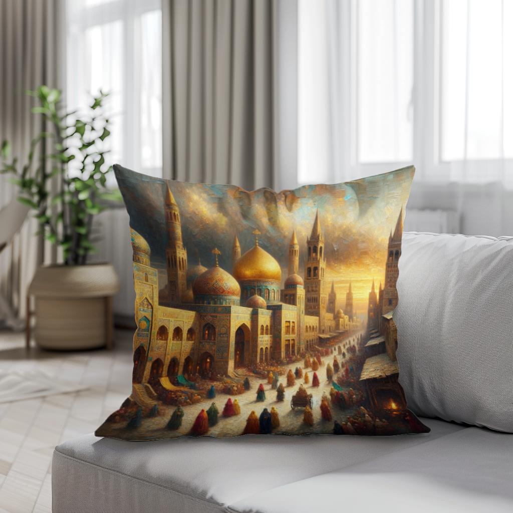 Golden City Splendor Cotton Cushion