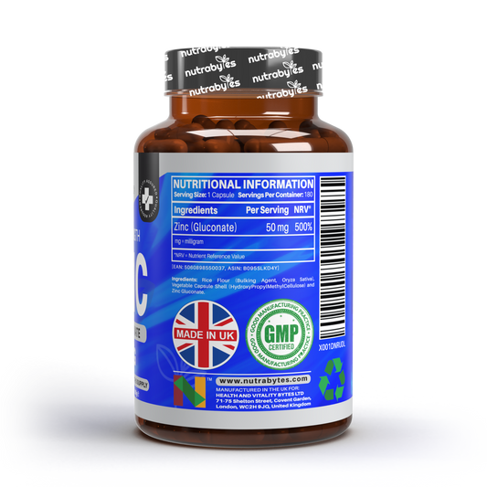 Zinc (Gluconate) 50mg | Maximum Strength, Pure Zinc Capsules | 180 Vegan Capsules | 6 Months Supply | Immunity Support, Eye & Skin Health | Made in the UK