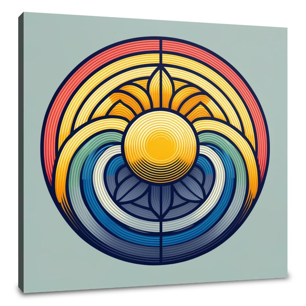 Sun and Rainbow Geometric Canvas