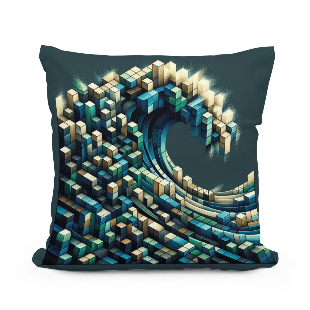 Cubist Ocean Wave Mosaic Cotton Cushion