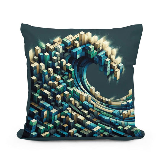 Cubist Ocean Wave Mosaic Cotton Cushion