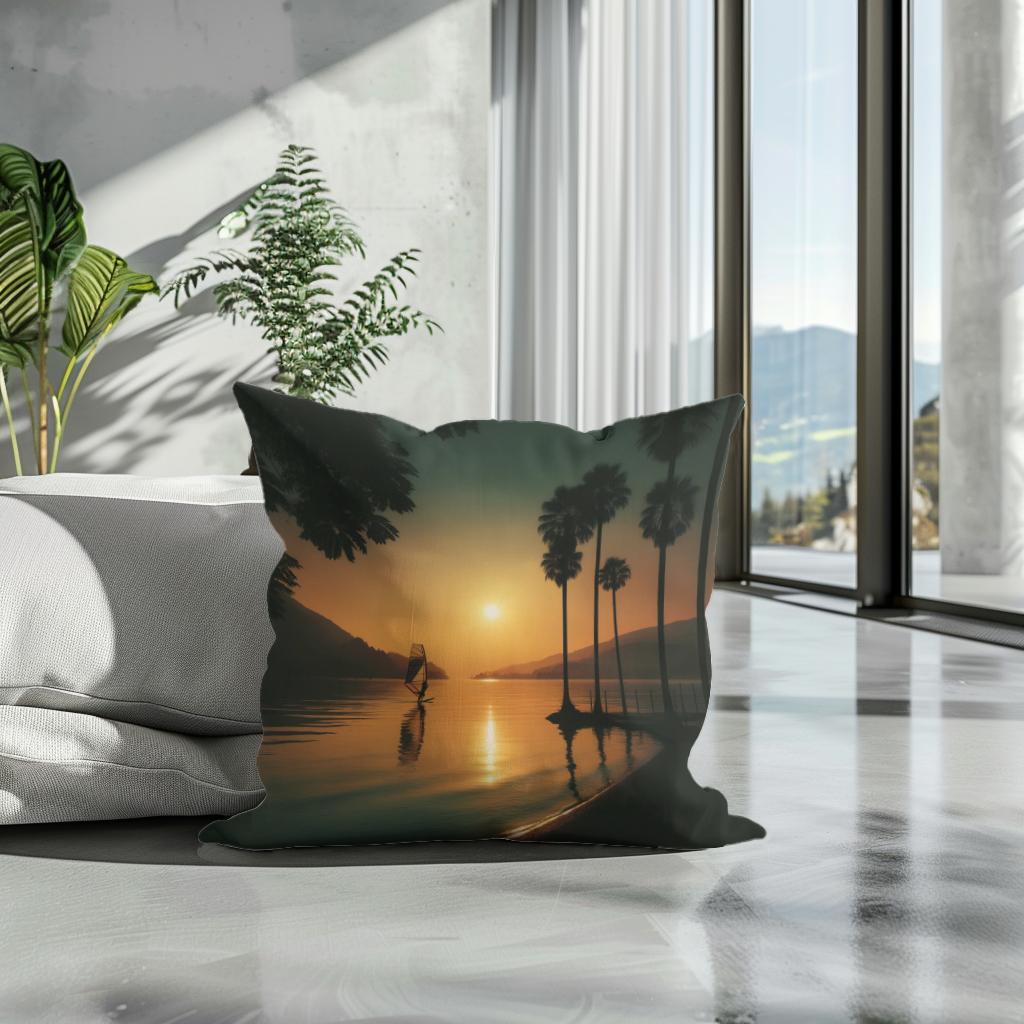 Lakeside Dusk Solitude Cotton Cushion