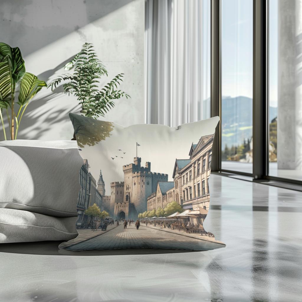 Cardiff Castle Street Cotton Cushion