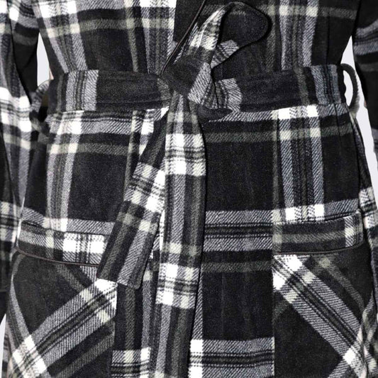 Men's Fleece Dressing Gown - Soft Warm Checkered Pattern