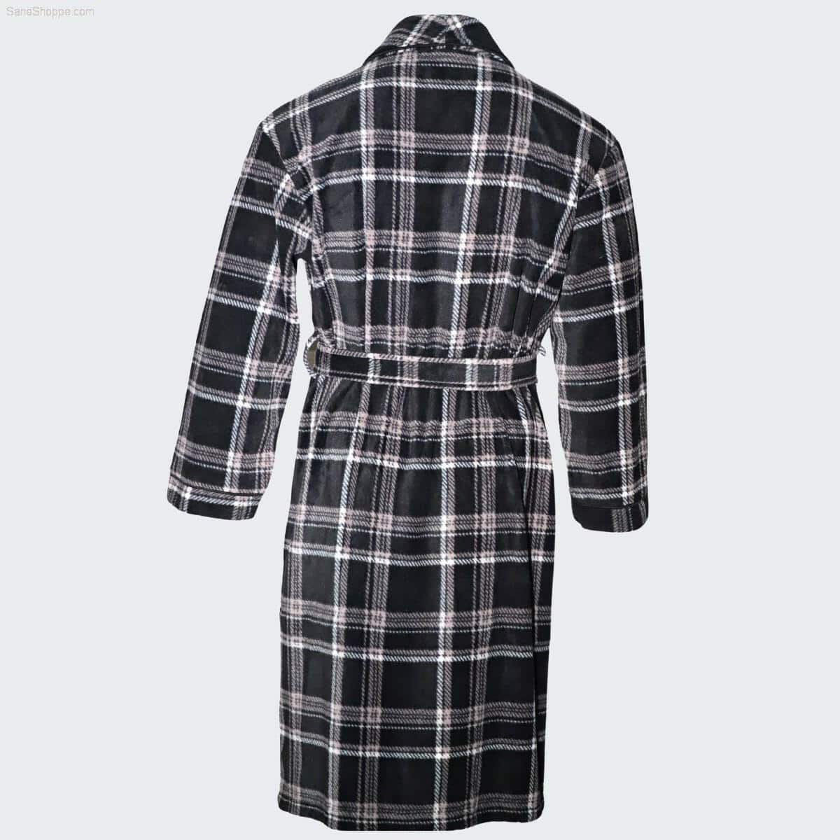 Men's Fleece Dressing Gown - Soft Warm Checkered Pattern