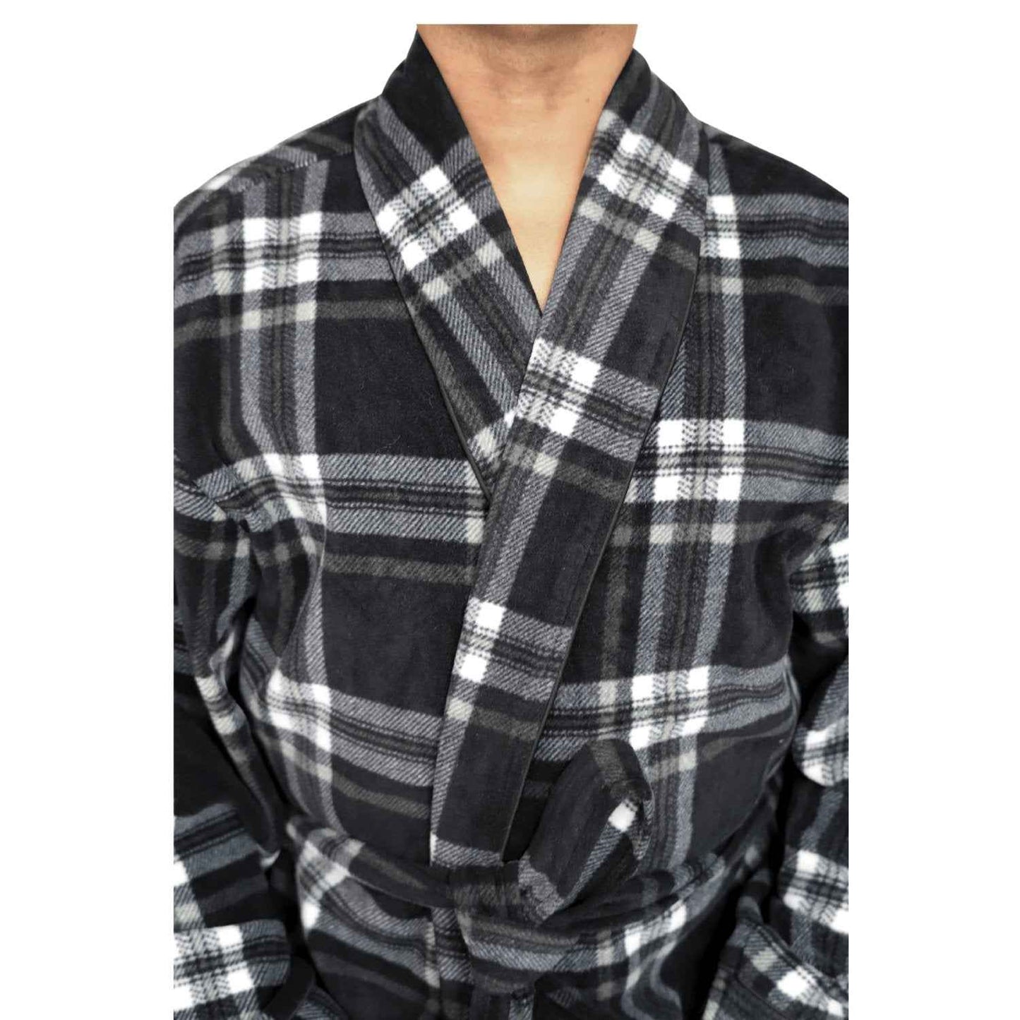 Men's Fleece Dressing Gown - Soft Warm Checkered Pattern