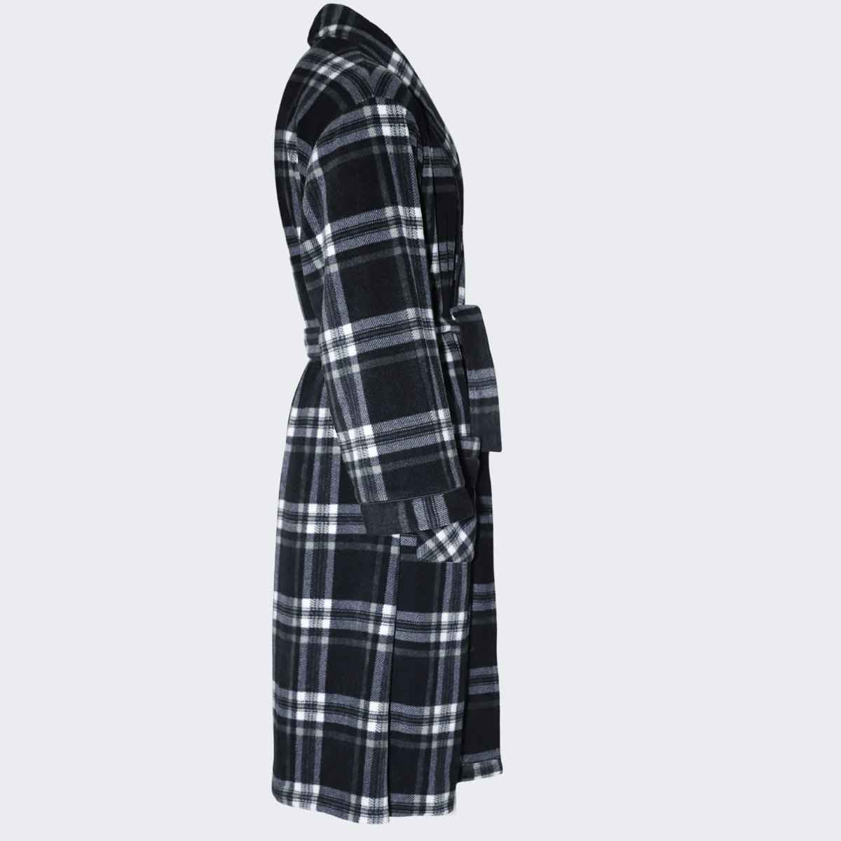 Men's Fleece Dressing Gown - Soft Warm Checkered Pattern