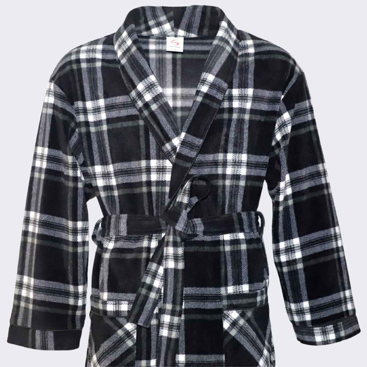 Men's Fleece Dressing Gown - Soft Warm Checkered Pattern