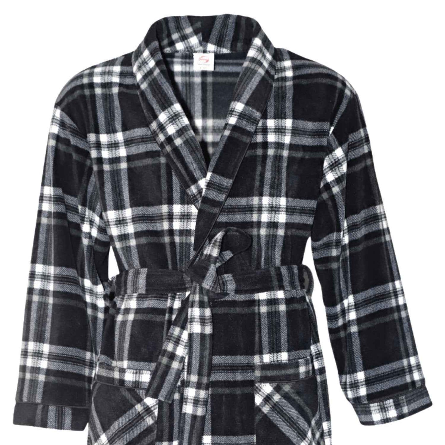 Men's Fleece Dressing Gown - Soft Warm Checkered Pattern