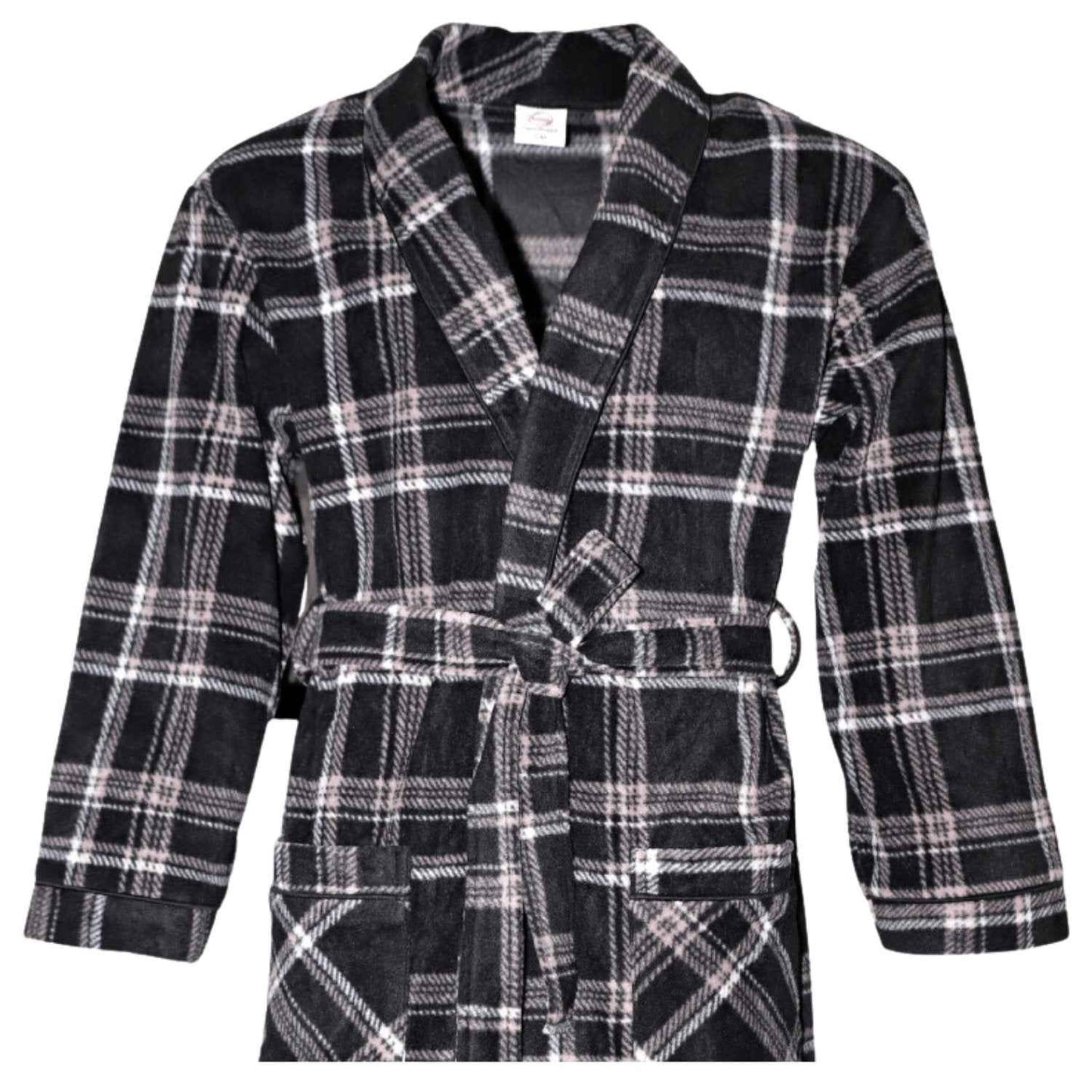 Men's Fleece Dressing Gown - Soft Warm Checkered Pattern