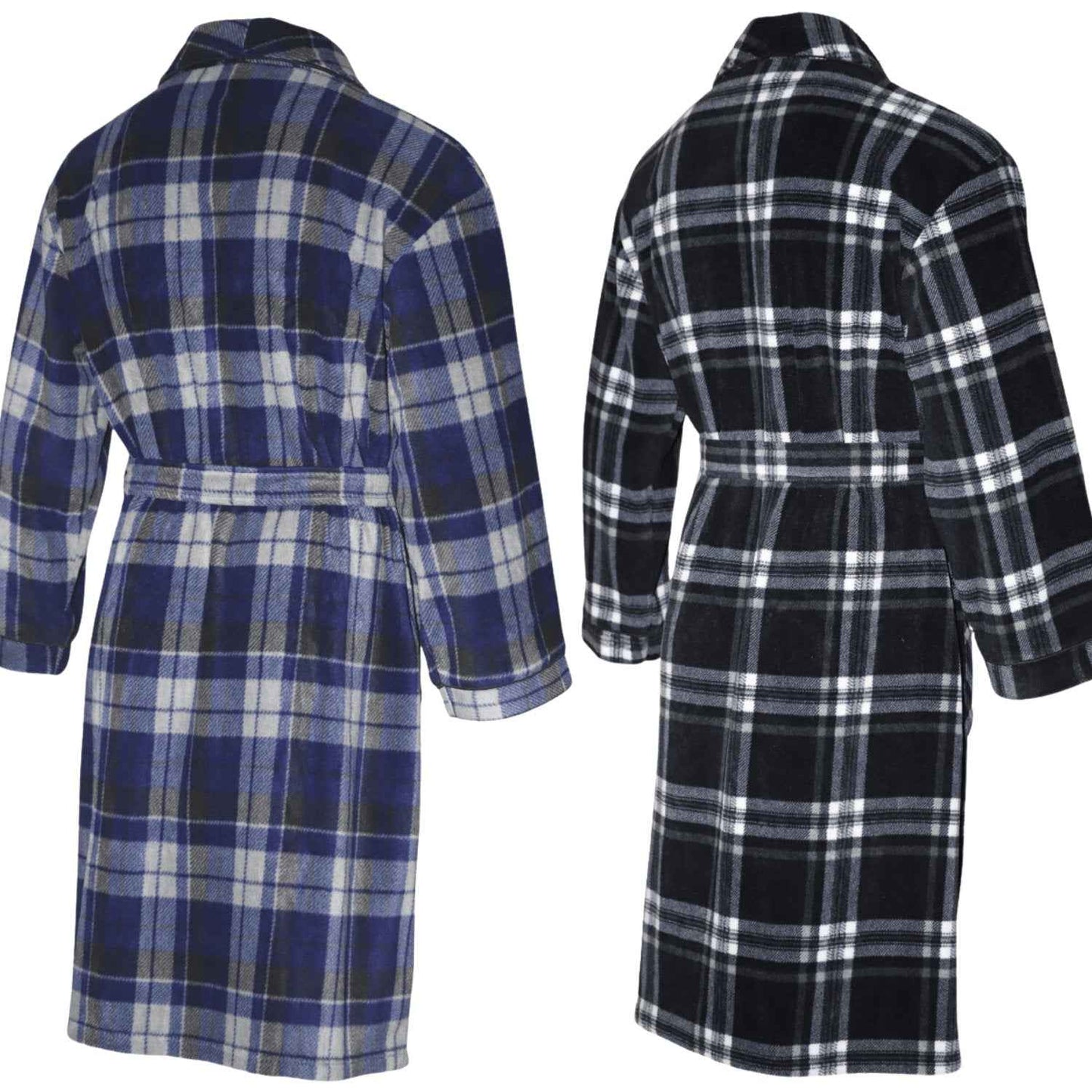 Men's Fleece Dressing Gown - Soft Warm Checkered Pattern