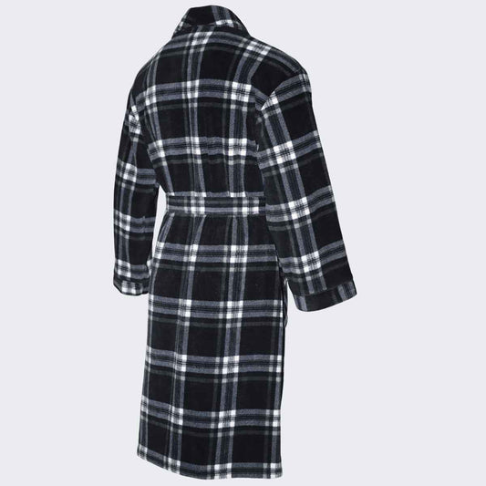 Men's Fleece Dressing Gown - Soft Warm Checkered Pattern