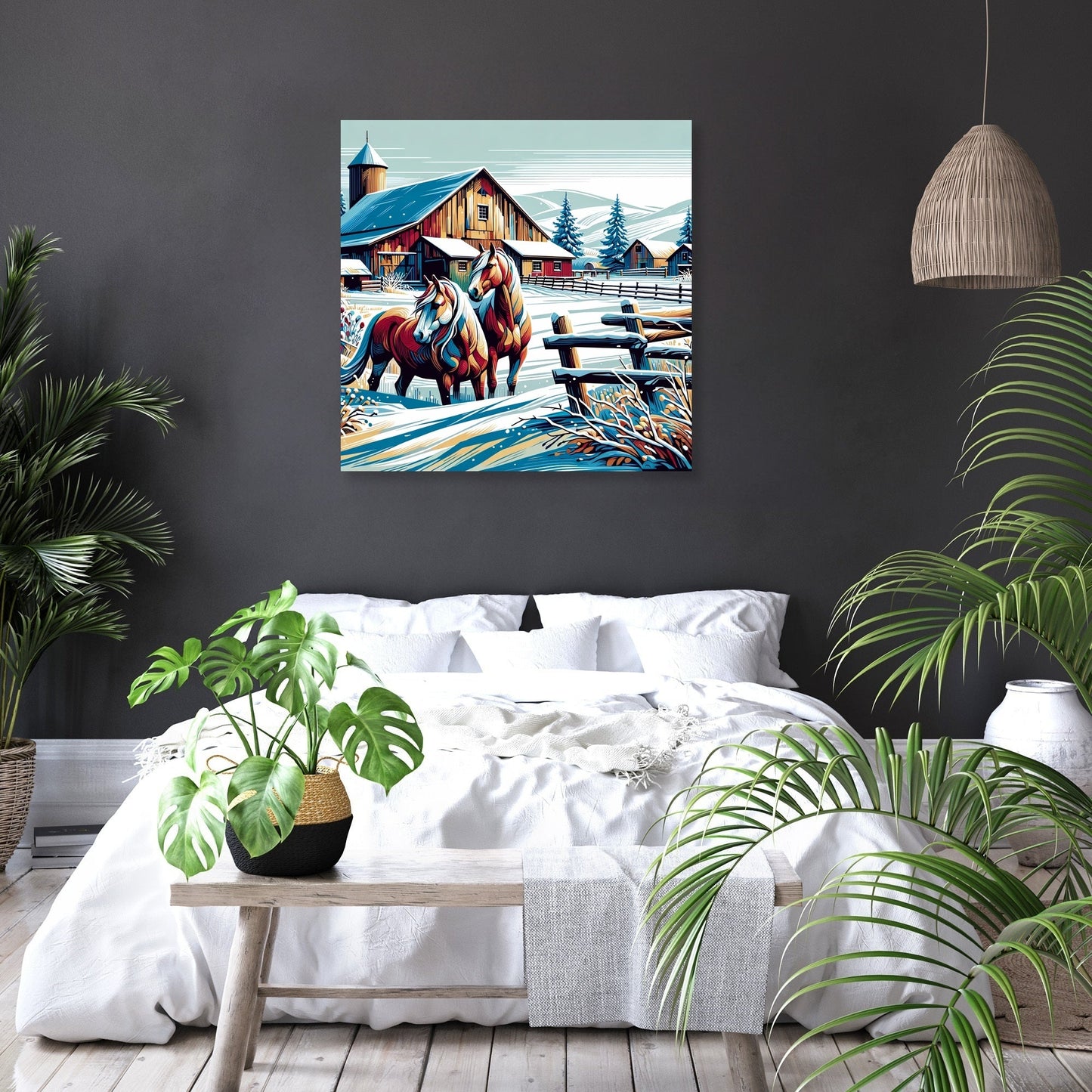 Whimsical Winter Farm Canvas