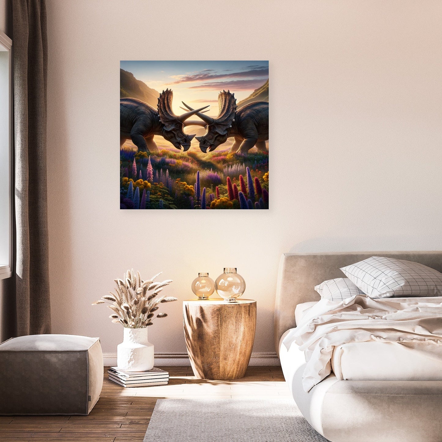 Meadow Duel Triceratops Canvas