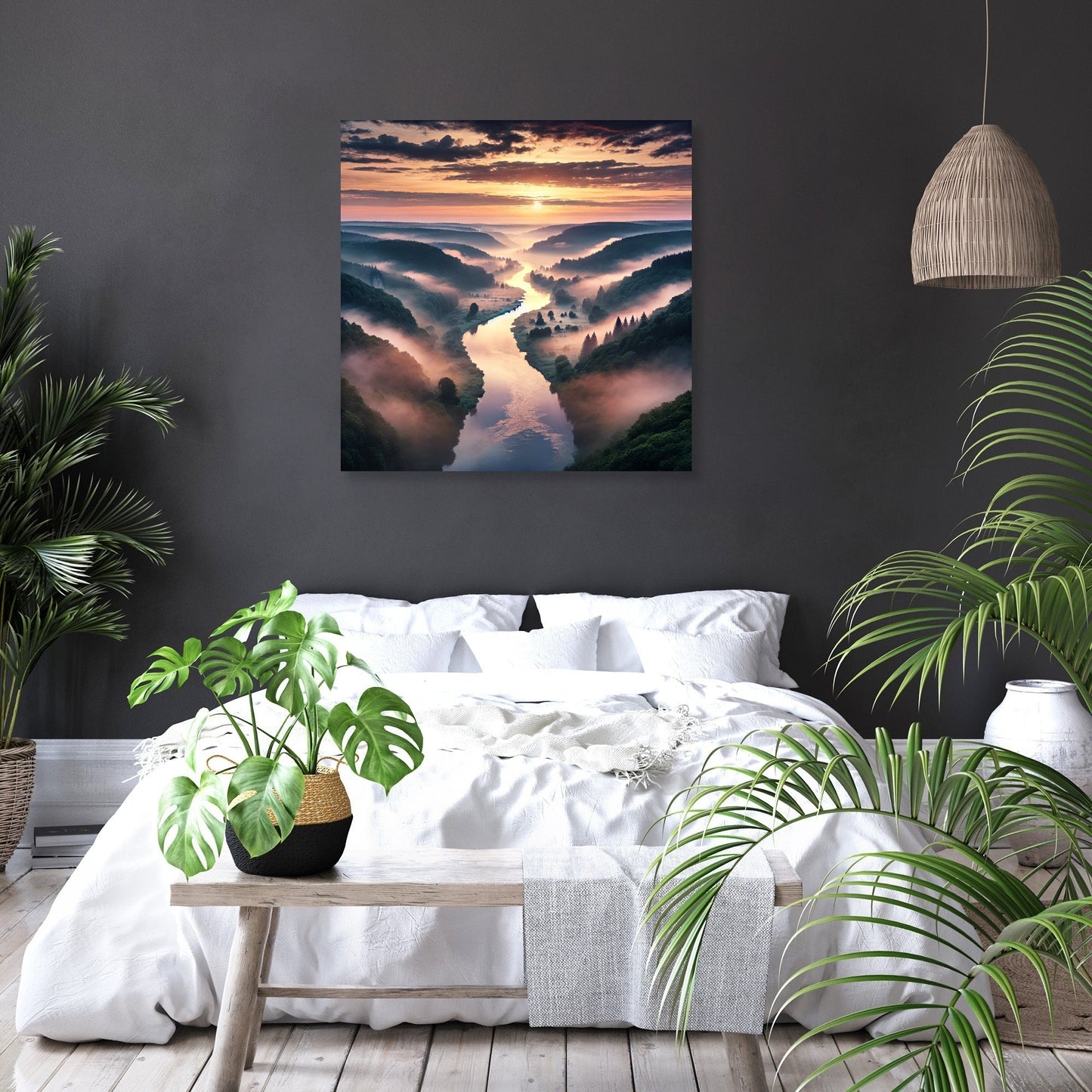 Misty Valley Sunrise Canvas