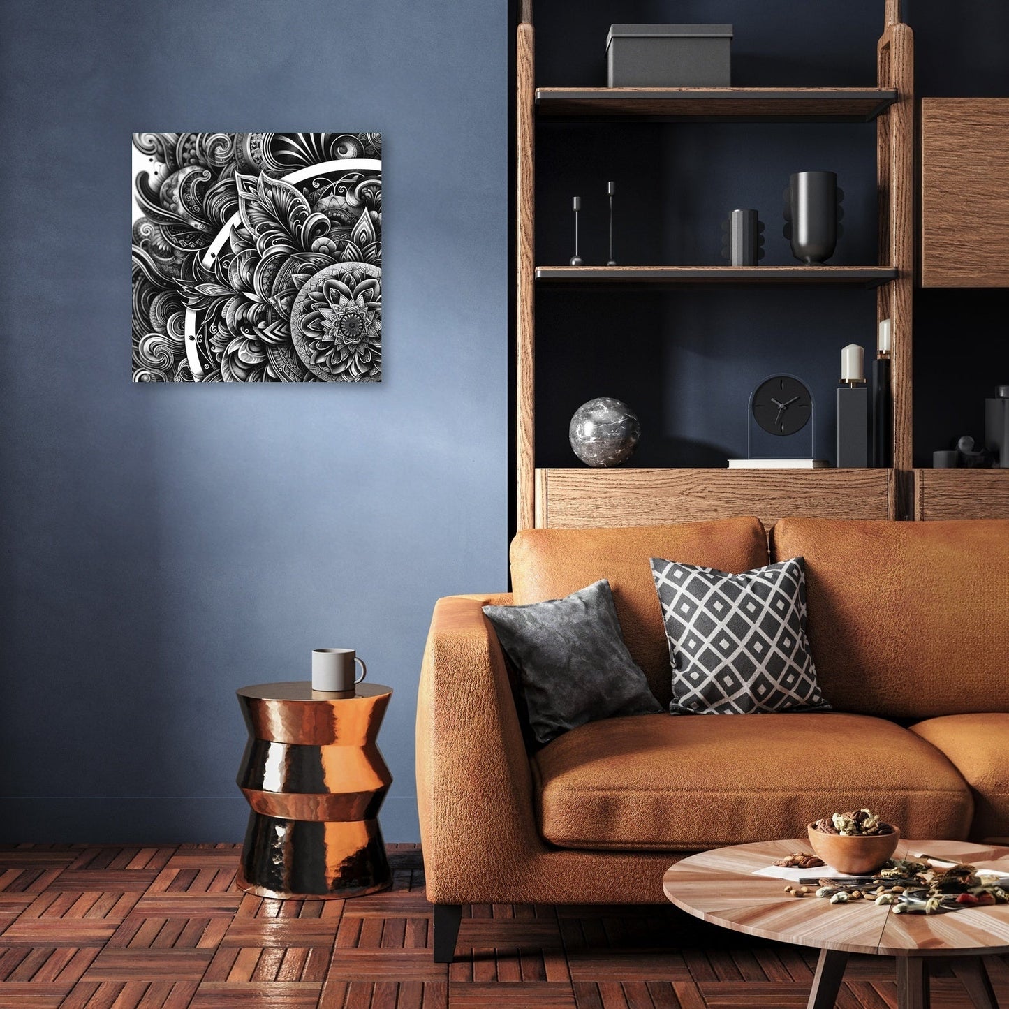 Inked Grace: Silver Line Elegance Canvas