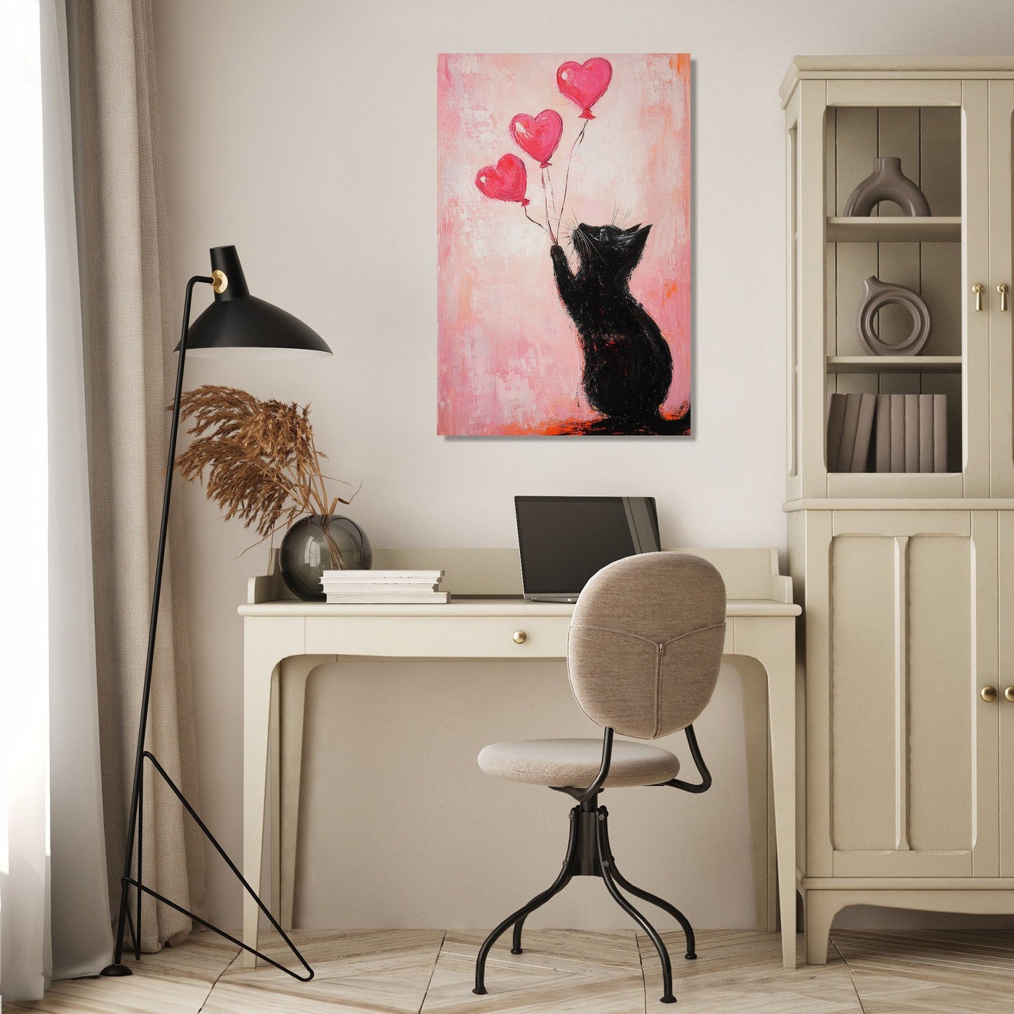 Valentine’s Black Cat Balloon Canvas