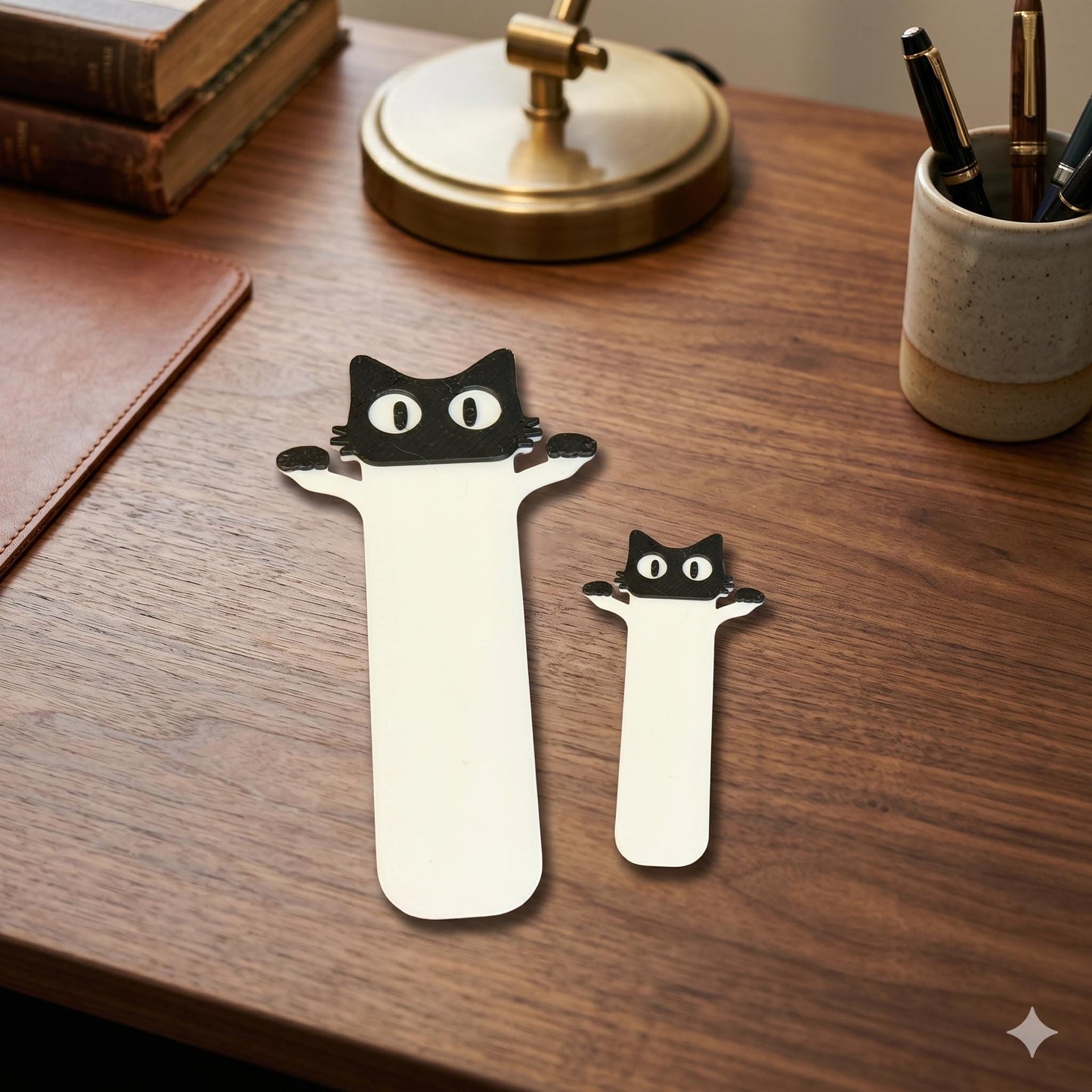 3D Printed Peeping Cat Bookmark - Cute Black and White Kitty Page Holder - Minimalist Bookish Gift for Cat Lovers