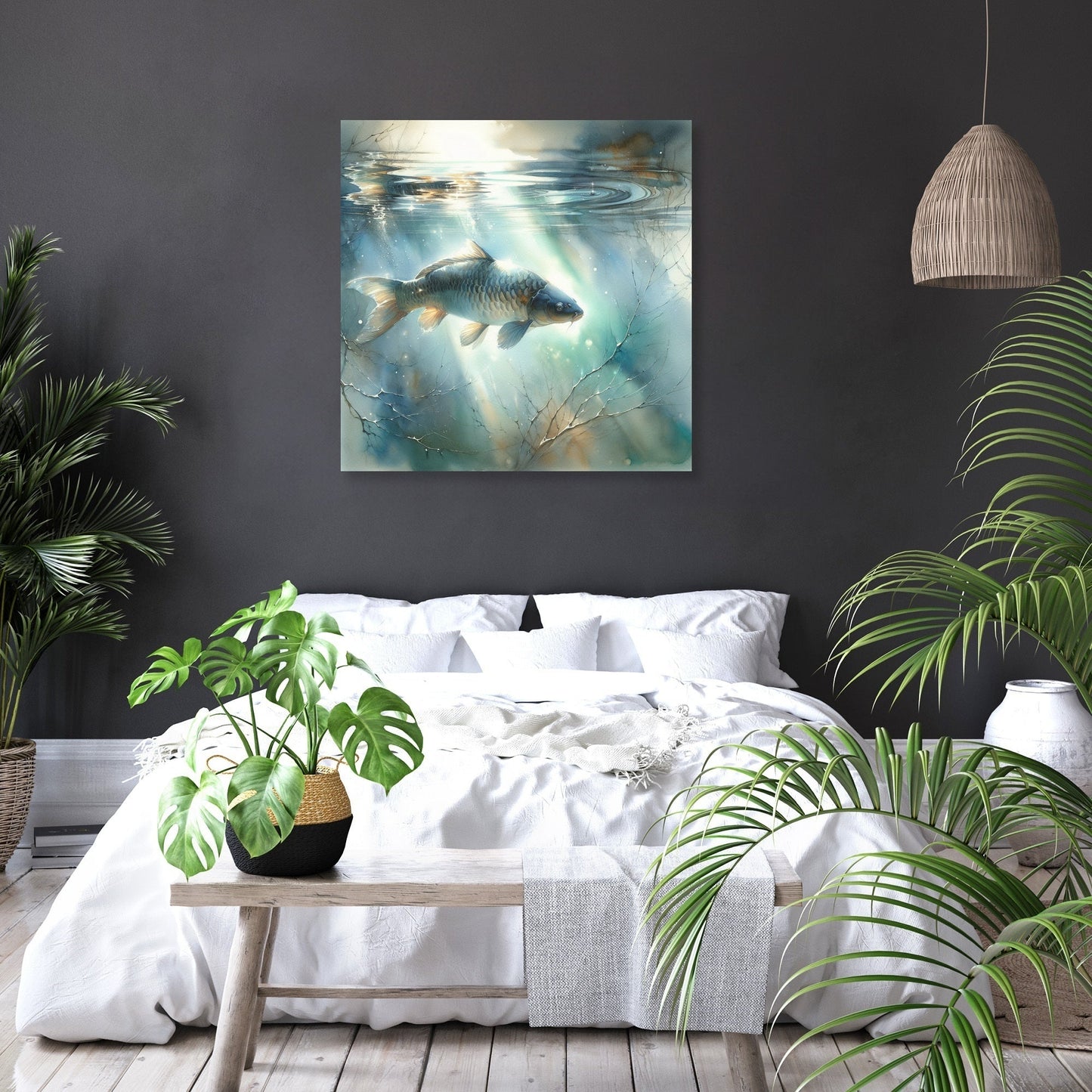 Solitary Carp Reflections Canvas