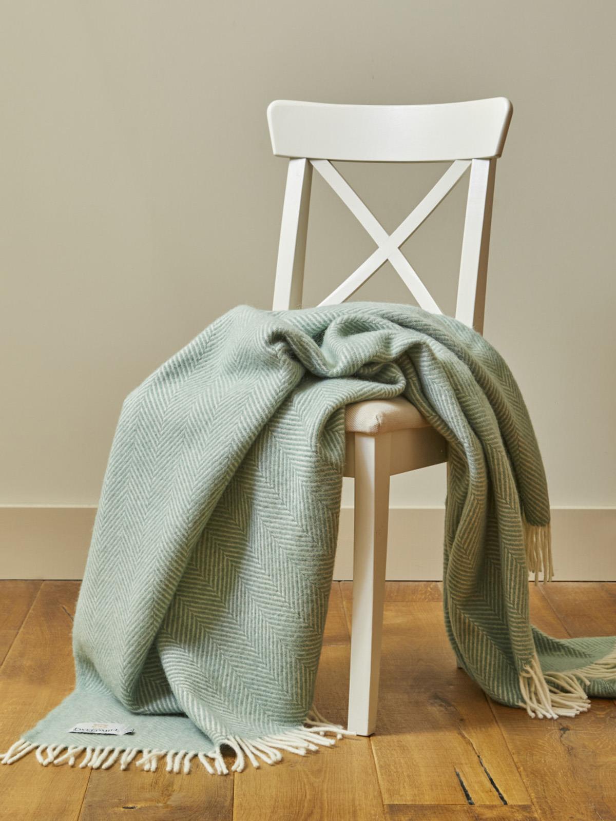 Herringbone Pure New Wool Throw - Sea Green