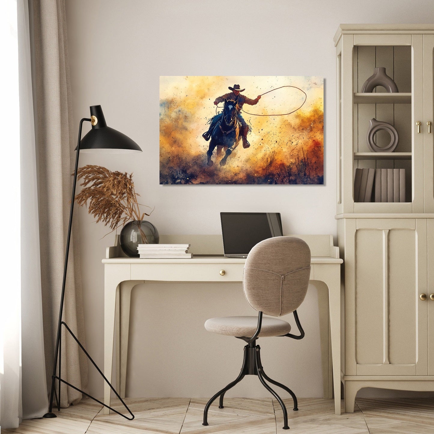 Cowboy Lasso Sunset Canvas