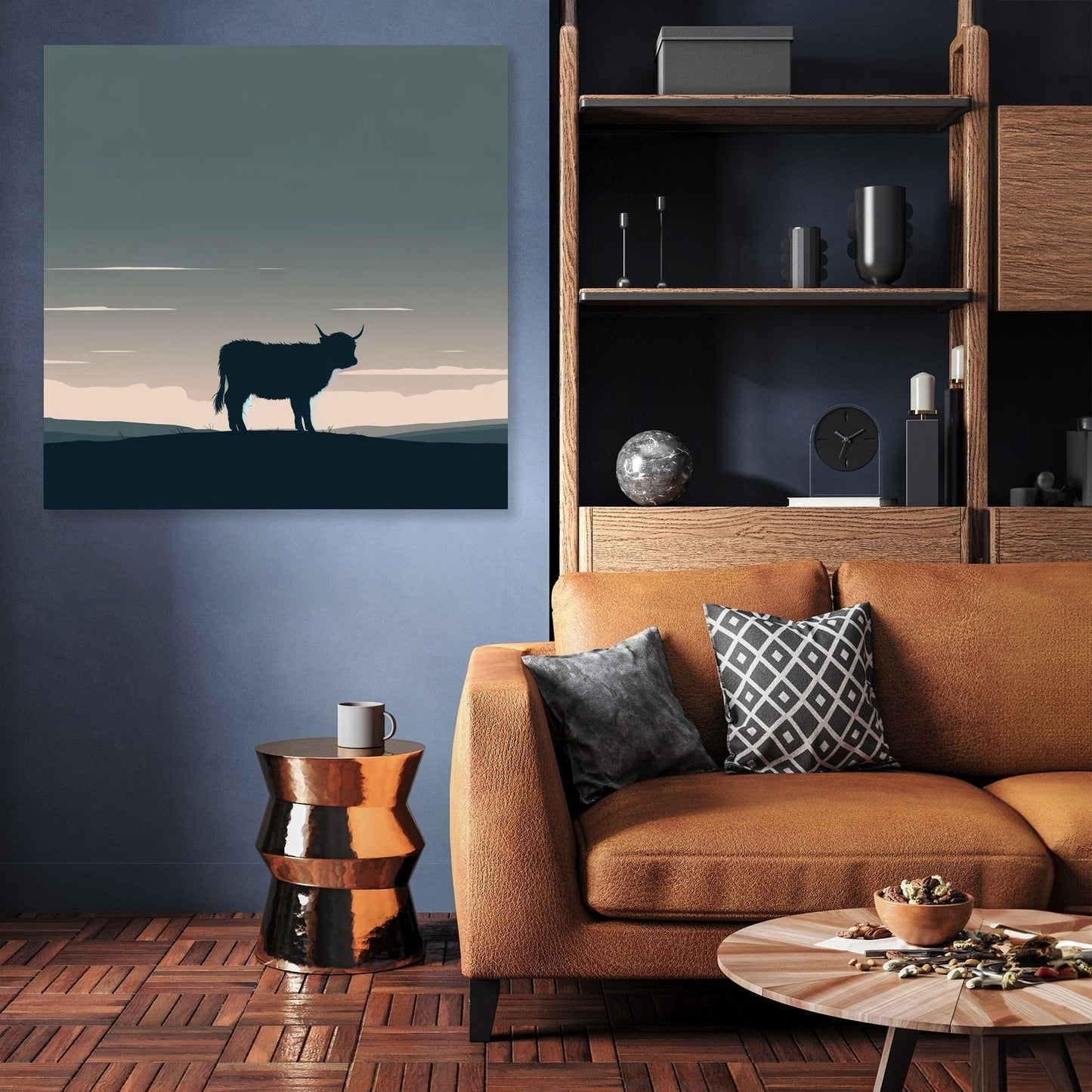 Highland Cow Dusk Silhouette Canvas