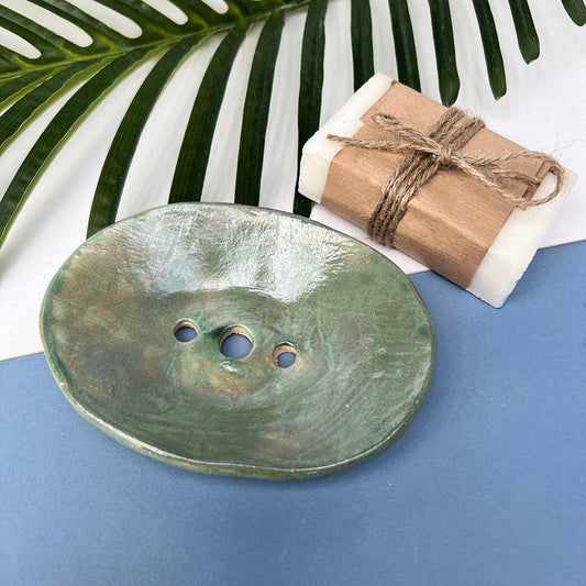 Green Ceramic Soap Dish With Drainage