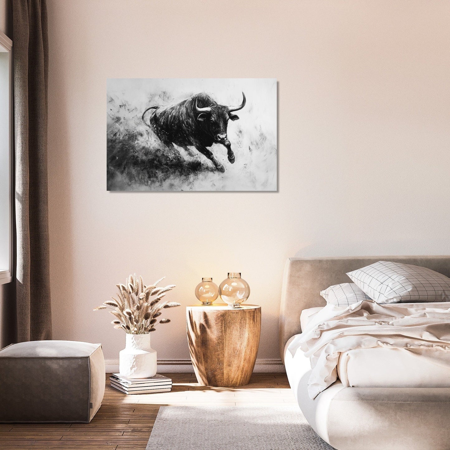 Monochrome Bull Charge Canvas