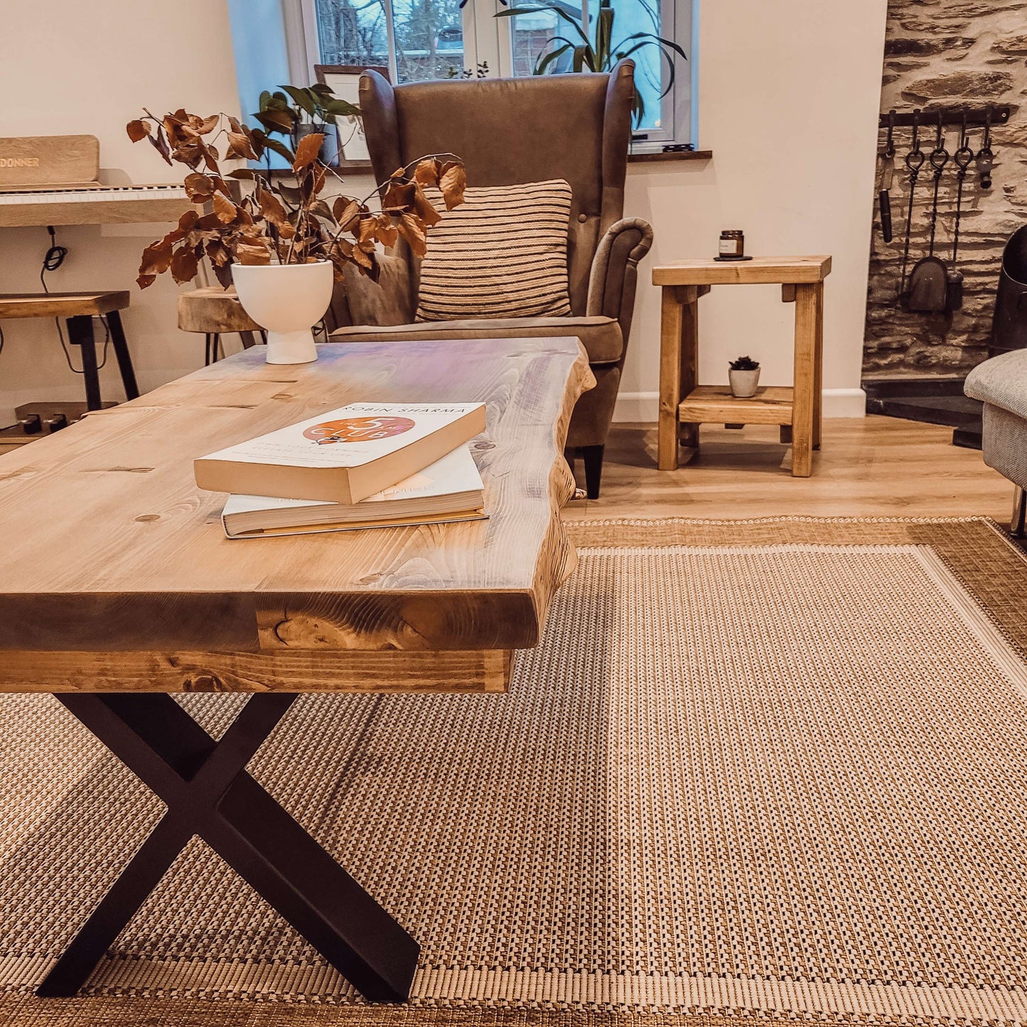 RITA Live / Waney Edge Coffee Table With Metal X Legs