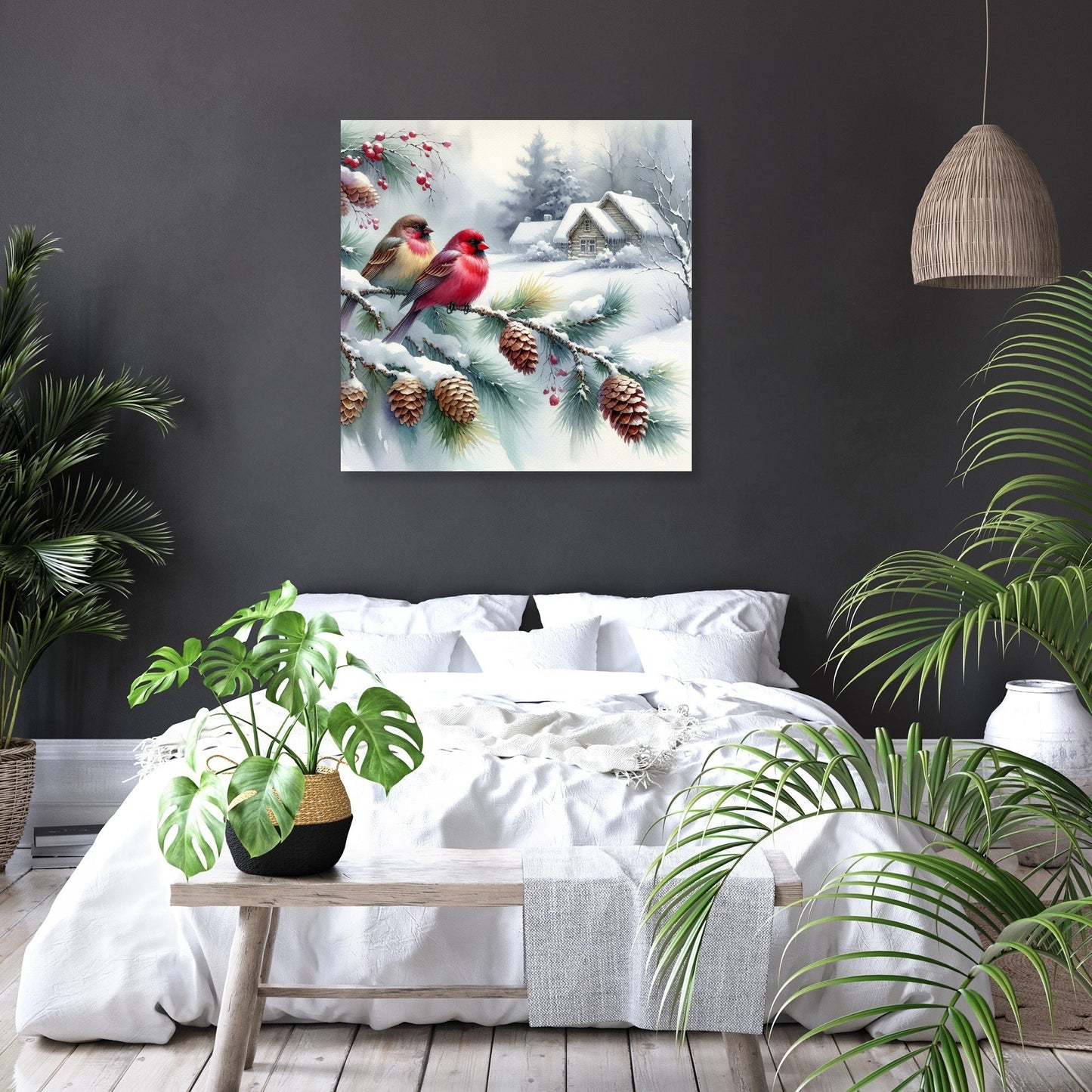 Winter Solitude: Birds' Reflection Canvas
