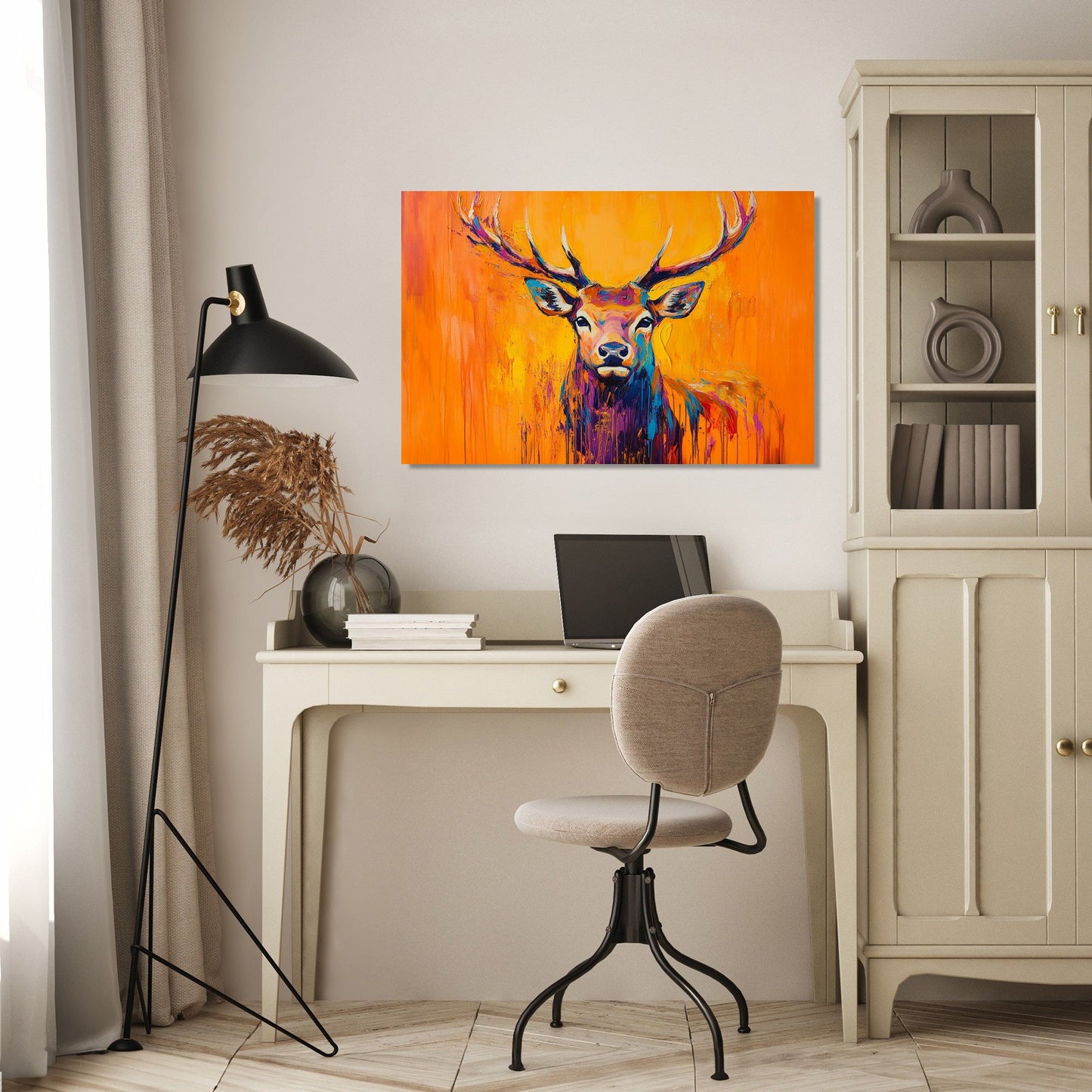 Vibrant Deer on Orange Canvas