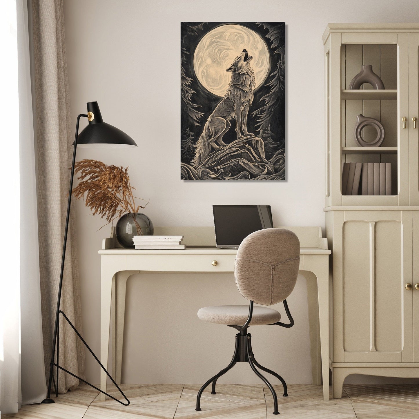 Moonlit Howling Wolf Canvas