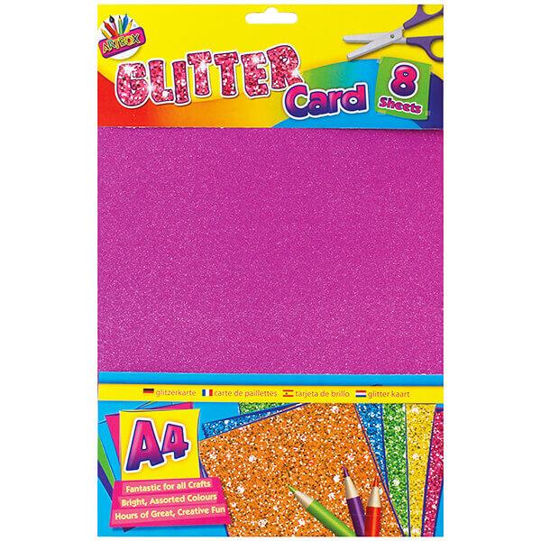 Children's Pack of 8 A4 Glitter Craft Card Sheets in Assorted Colours