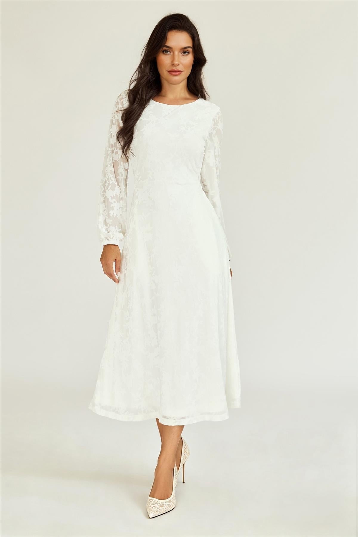 Floral Velvet Devore Long Sleeve Maxi Dress In Ivory