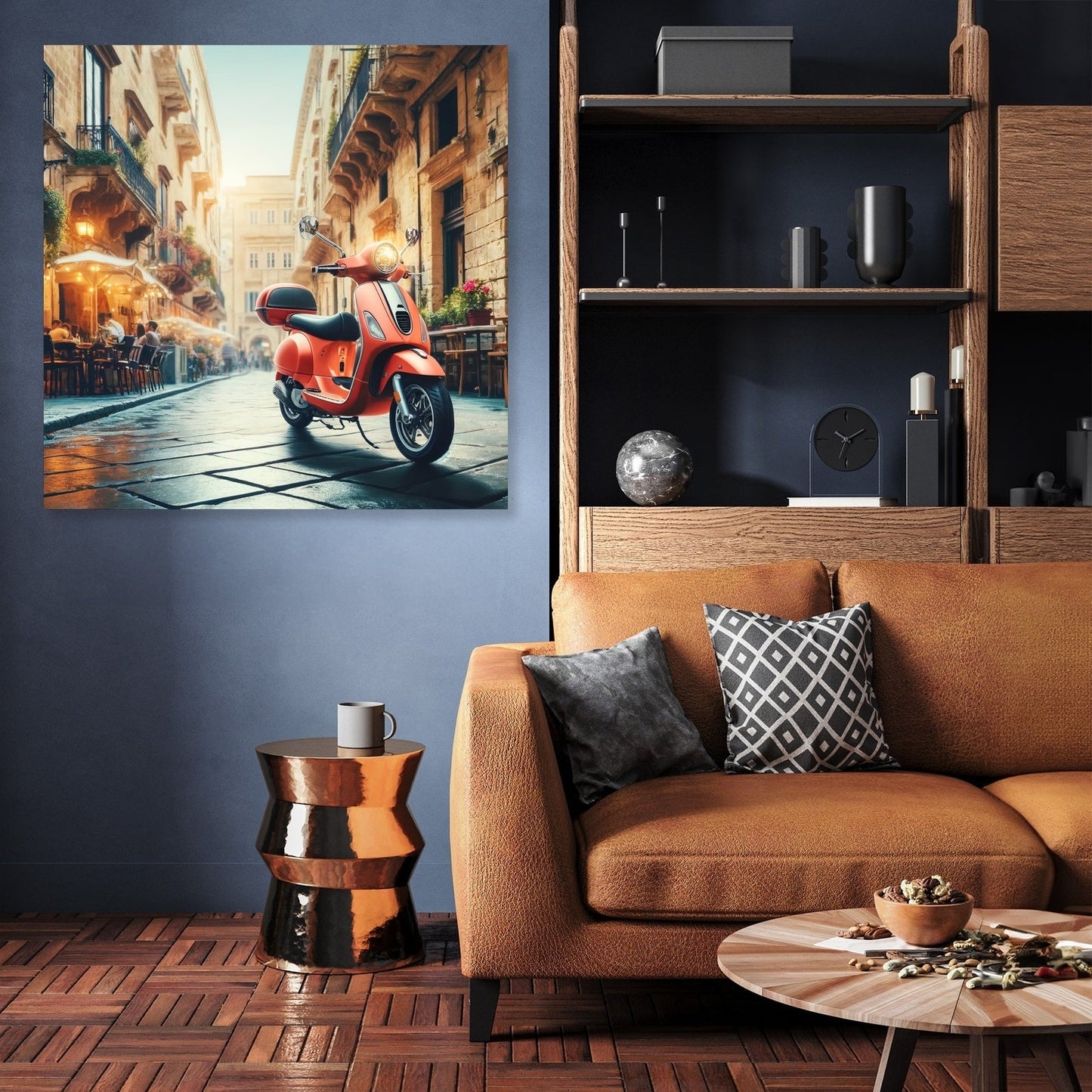 Cityscape Scooter Adventure Canvas