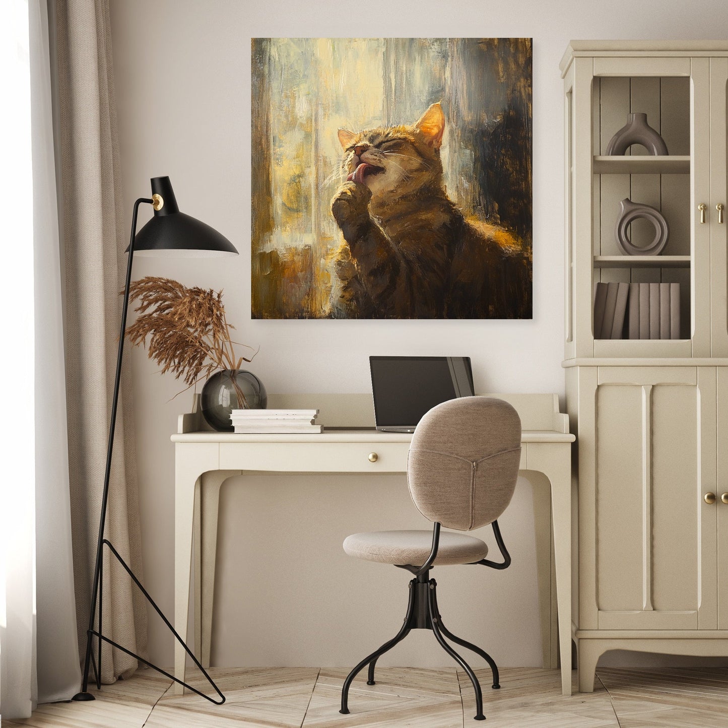Paw-licking Cat Canvas