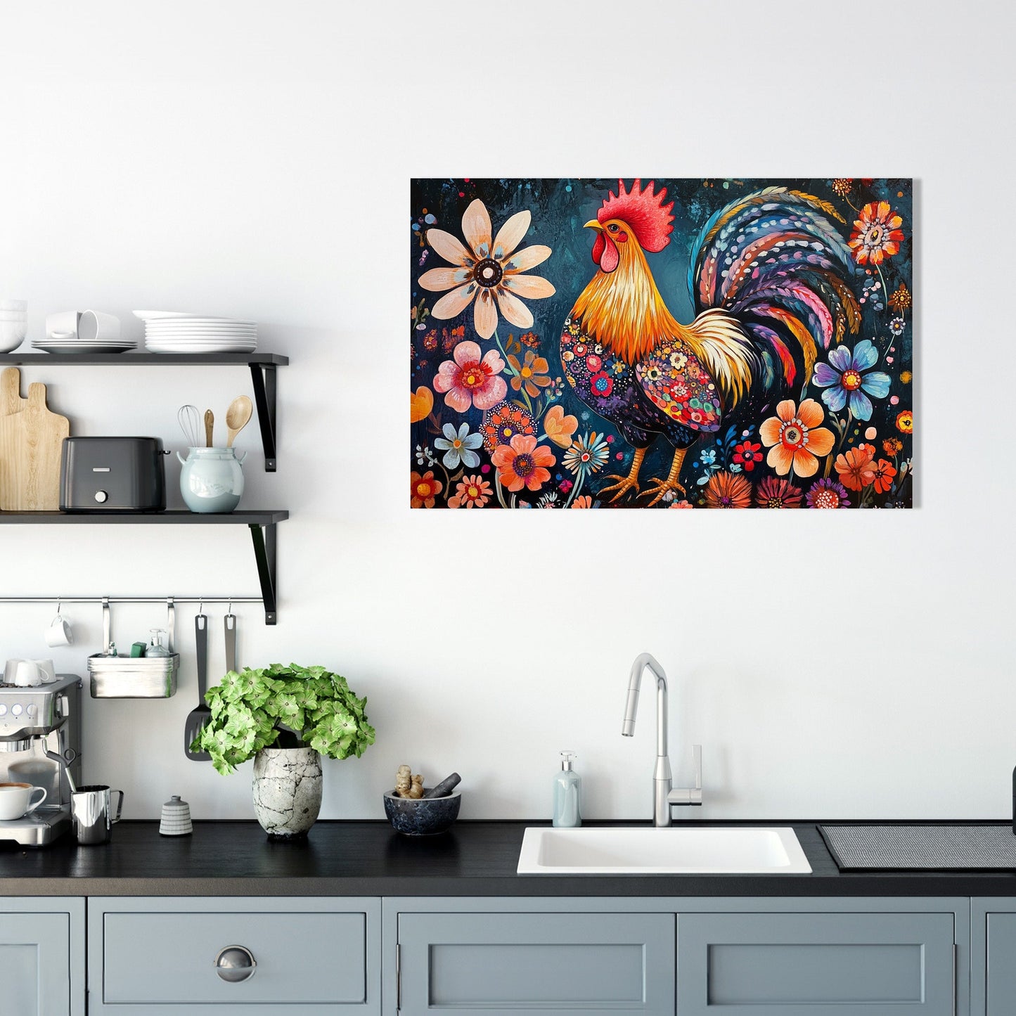 Rooster's Floral Canvas