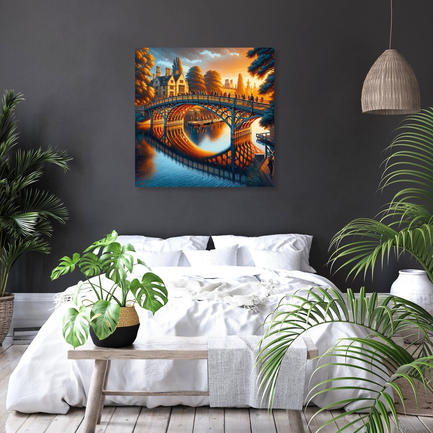 Cambridge Sunset Serenity at Mathematical Bridge Canvas