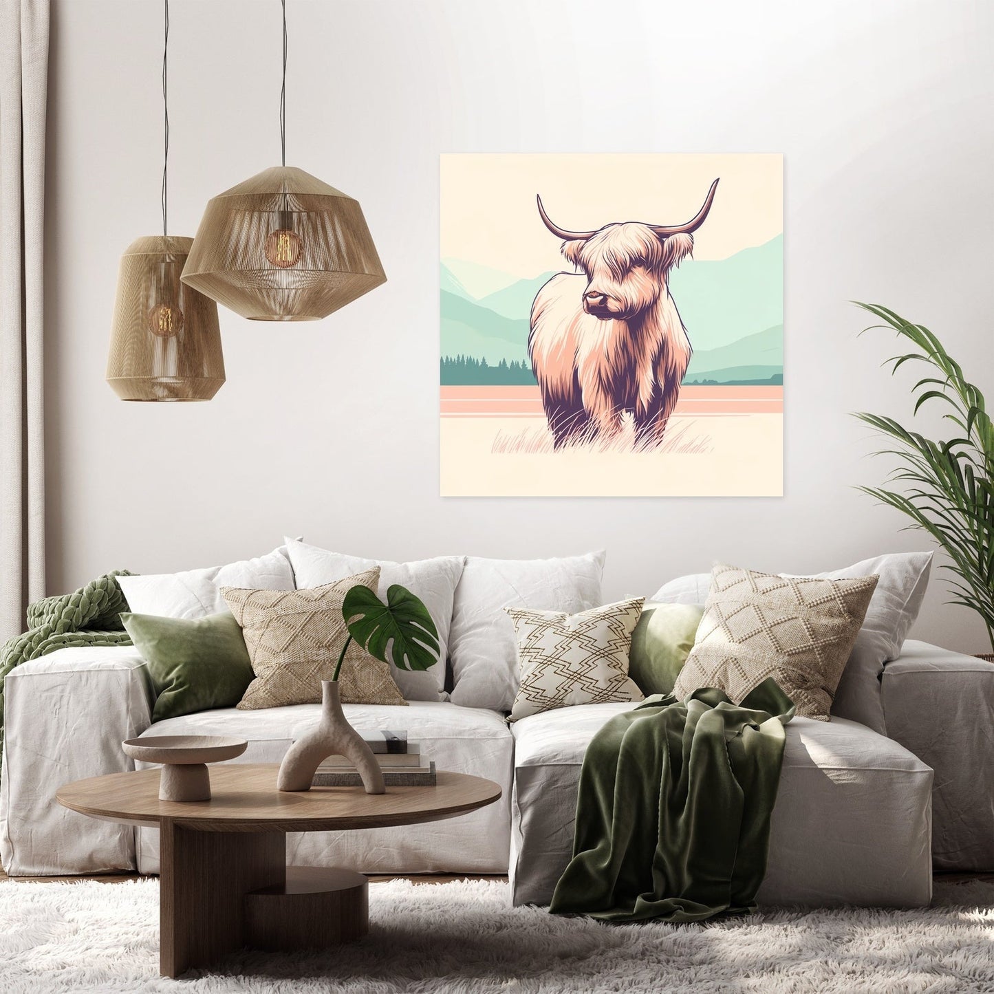 Pastel Highland Cow Minimalism Canvas