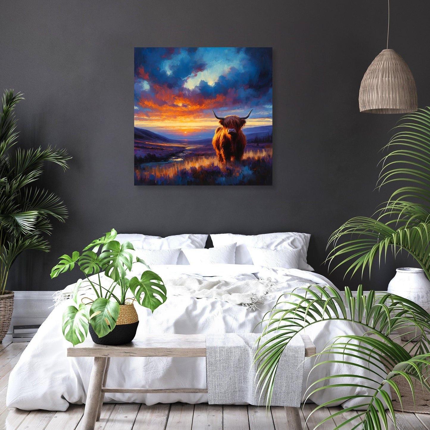 Twilight Contrast Highland Cow Canvas