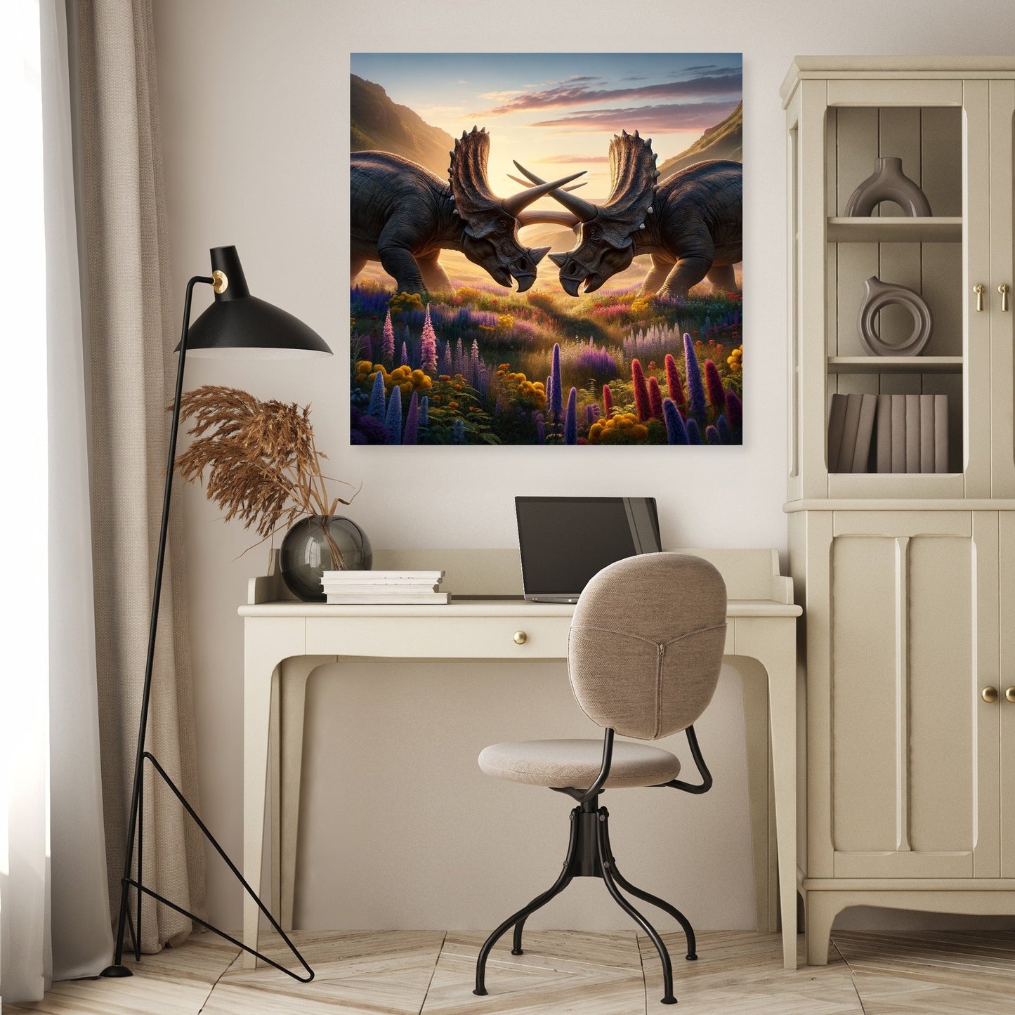 Meadow Duel Triceratops Canvas