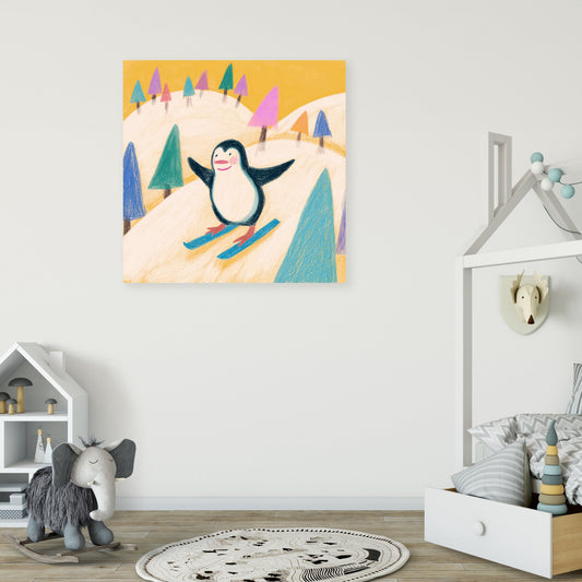 Penguin Skiing Adventure Canvas