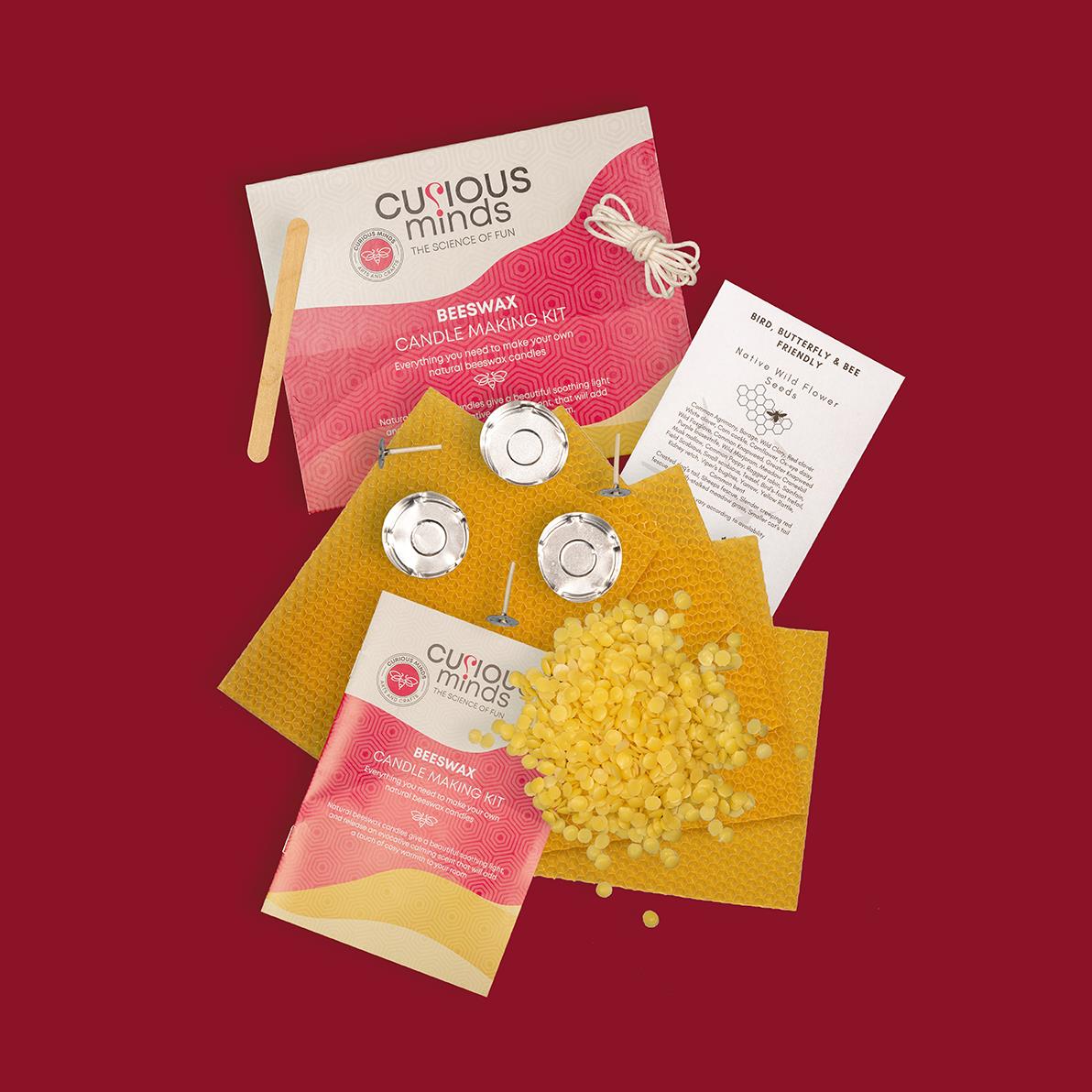 Natural Beeswax Candle Making Kit — A STEAM Kit for Adults | Four Candle Techniques | Native British Wildflower Seeds | Made in the UK