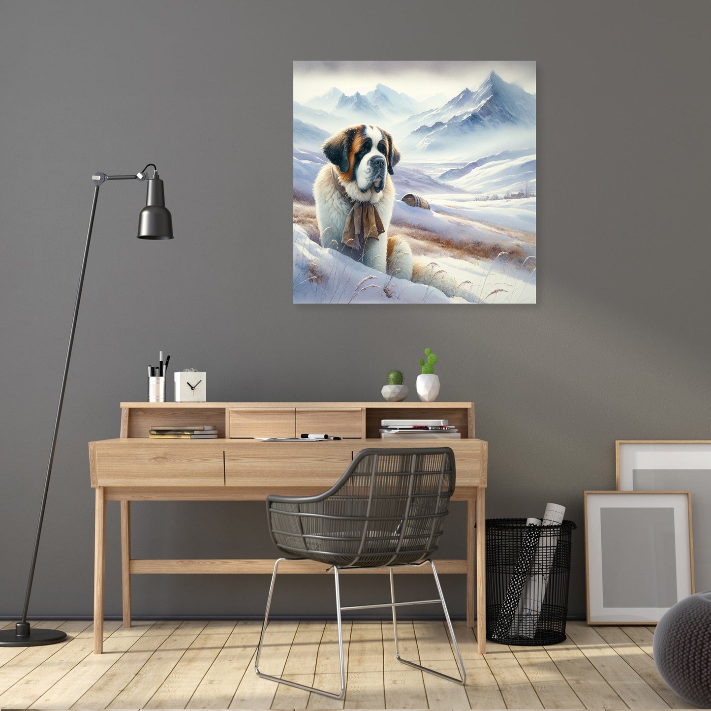 Solitary Saint Bernard Snowscape Canvas