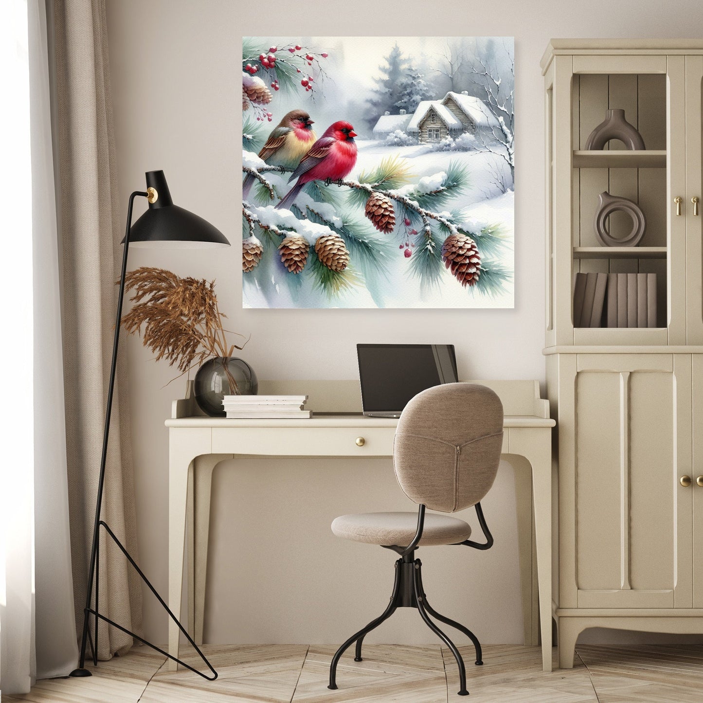 Winter Solitude: Birds' Reflection Canvas